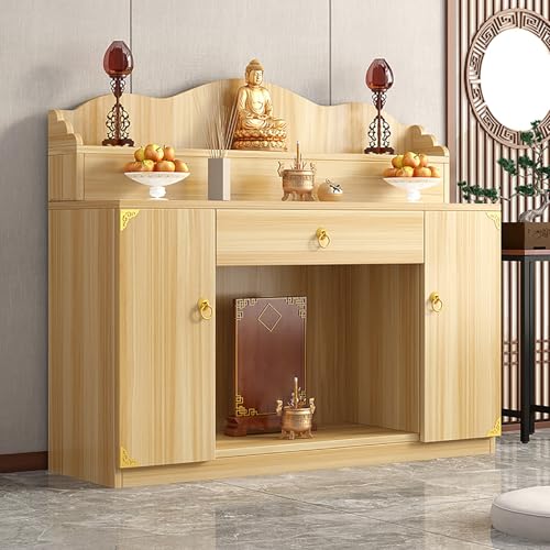 JHDXL Altartisch mit Schublade & Regal, Holzschrein Buddha Altar Meditationstisch, Puja-Tisch Orientalischer Schrank, für Gebete, Weissagung, Anbetung(Wood,98cm/38.5in) von JHDXL