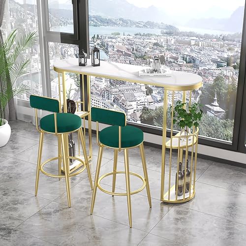 JHDXL Bartisch mit Barhocker Set, Küchentheke mit Stauraum und Fußstütze, Essgruppe im Industriedesign, Küchentheke für Wohnzimmer, Esszimmer und Kücher(Gold,100cm/39.5in) von JHDXL