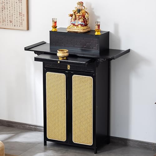 JHDXL Buddhistischer Altartisch, Holzschrein Buddha Altar Meditationstisch, Persönlicher Schreinschrank für Spirituelle Praktiken, für Gebete Und Anbetung(Black,80cm/31.5in) von JHDXL