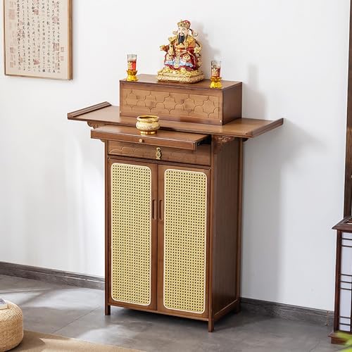JHDXL Buddhistischer Altartisch, Holzschrein Buddha Altar Meditationstisch, Persönlicher Schreinschrank für Spirituelle Praktiken, für Gebete Und Anbetung(Brown,100cm/39.5in) von JHDXL