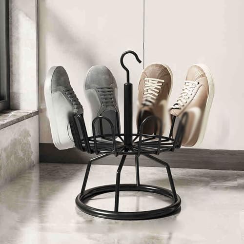 JHDXL Schuhständer Aus Metall, Drehbares Schuhschrank, Platzsparender Mehrzweckschrank, Rundes Karussell Shoe Rack Für Flur, Eckregal, Standregal, Lagerregal(Black,37cm/14.6in) von JHDXL