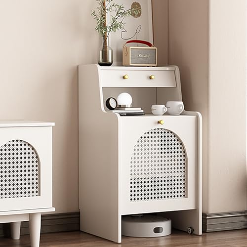 JHDXL Versteckter Schrank für Saugroboter aus Massivholz, Tragbarer Kehrmaschinen-Organizer mit Rollen, für Wohnzimmer, Schlafzimmer, Badezimmer, Balkon(White,45cm/18in) von JHDXL
