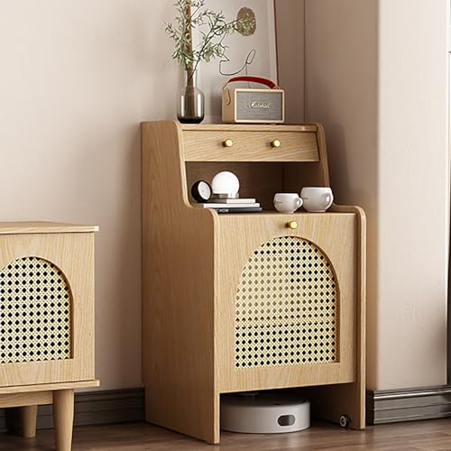 JHDXL Versteckter Schrank für Saugroboter aus Massivholz, Tragbarer Kehrmaschinen-Organizer mit Rollen, für Wohnzimmer, Schlafzimmer, Badezimmer, Balkon(Wood,45cm/18in) von JHDXL