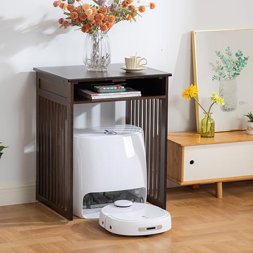 Mobiler Aufbewahrungsschrank für Saugroboter, Tragbarer Kehrmaschinen-Organizer mit Rollen, für Wohnzimmer, Küche, Schlafzimmer, Einfaches Wasserwechseln(Brown,52 * 41 * 65cm) von JHDXL