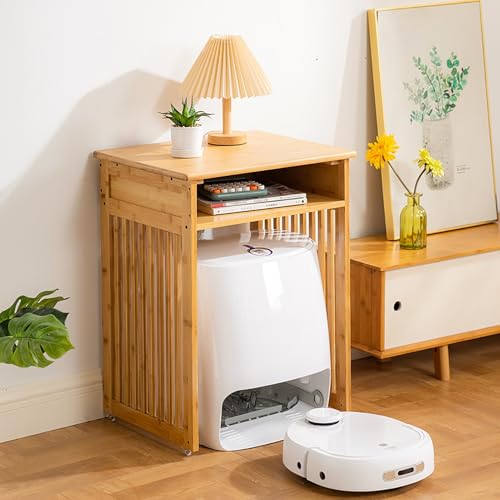 Mobiler Aufbewahrungsschrank für Saugroboter, Tragbarer Kehrmaschinen-Organizer mit Rollen, für Wohnzimmer, Küche, Schlafzimmer, Einfaches Wasserwechseln(Wood,55.5 * 46.4 * 75cm) von JHDXL