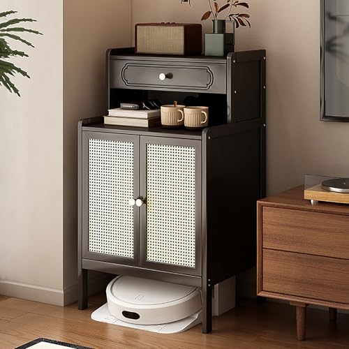 Versteckter Staubsauger-Schrank, Aufbewahrungsschrank für Saugroboter mit Türen Und Schubladen, für Wohnzimmer, Schlafzimmer, Badezimmer, Balkon(Black) von JHDXL