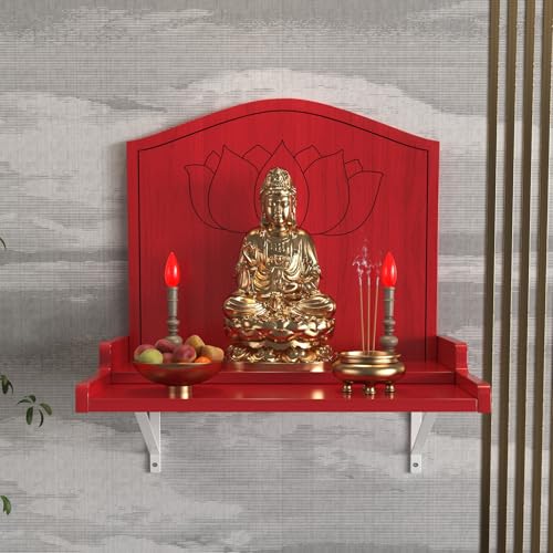 Wandmontierter Kleiner Altartisch, Meditations-Gebetstisch für Zuhause, Altartisch Aus Massivholz, zur Entspannung, Wahrsagerei, Anbetung, Buddhistischer Wicca-Schrein(Red,43*42cm/17*16.5in) von JHDXL