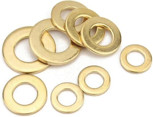 Flache Unterlegscheiben, 10/50 Stück, M2 M2,5 M3 M4 M5 M6 M8 M10 M12, massives Messing, Kupfer, flache Unterlegscheibe, einfache Dichtungspolster-Unterlegscheiben-M10 x 20 x 1,2 mm (10 Stück) von JHJRYGKI