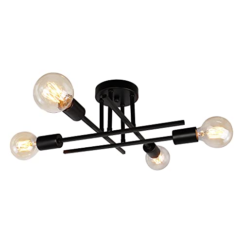 JHLBYL Deckenlampe Industrial Vintage Deckenleuchte E27 Lampe Schwarz 4-Flammig Kronleuchter Modern Metall Pendelleuchte für Schlafzimmer Wohnzimmer Esszimmer Küche von JHLBYL