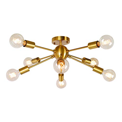 JHLBYL Deckenleuchte Gold Vintage E27 Lampe, Gold Deckenlampe 8-Flammig Sputnik Kronleuchter Modern Metall Pendelleuchte für Wohnzimmer, Schlafzimmer, Esszimmer, Küche, Hotel von JHLBYL