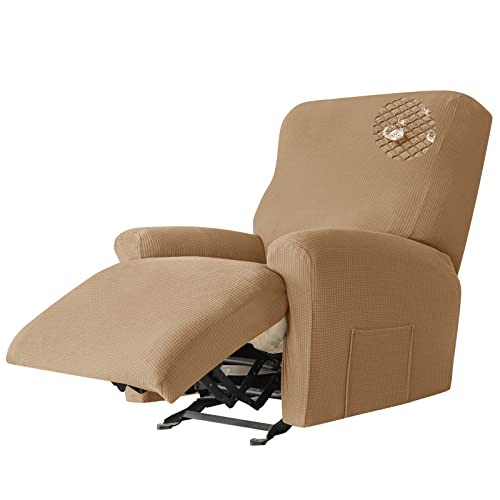 JHLD 4 Stück Stretch Ruhesessel Bezug, 1 Sitzer Relaxsessel Bezug wasserdicht Ruhesessel bezüge Mit Seitentasche Für Wohnzimmer -Khaki-Ruhesessel von JHLD