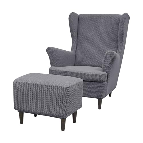 JHLD Ohrensessel Überzug Mit Ottomane Schonbezug, Stretch Spandex Husse Für Ohrensessel Mit Ottomane Bezug Mit Elastischem Boden Sesselbezug Abnehmbare Waschbar-dunkelgrau-3 Stück von JHLD