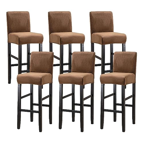 JHLD Samt Barhocker Stuhlhussen 6er Set, Stretch Stuhlhussen Weiche Stuhlhussen Mit Elastischem Boden Bar Stuhlhussen Abnehmbare Waschbar Für Hunde Katzen-Kaffee-6 Stück von JHLD