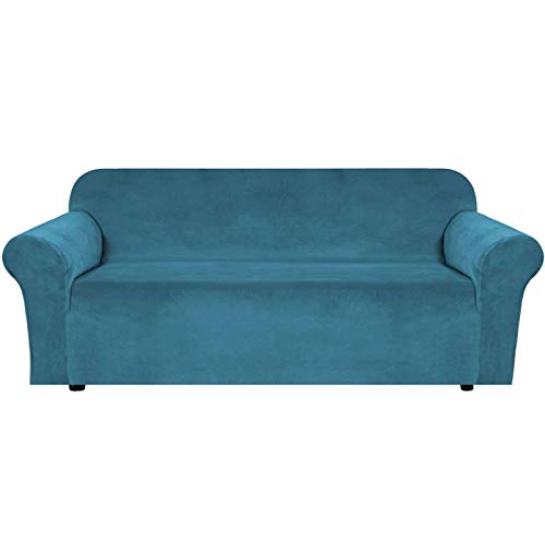 JHLD Samt Sofabezug, Stretch Sofa Überwürfe Elastische Sofahusse Weiche Maschinenwaschbar Couchbezug Zum 2 Sitzer 3 Sitzer-Pfauenblau-X-Large von JHLD