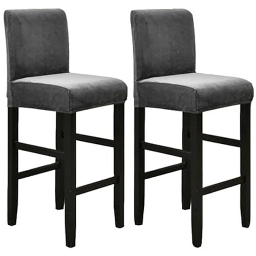 JHLD Samt Stretch Barhocker Stuhlhussen, Bar Stuhlhussen Elastische Stuhlhussen Stuhlhussen Abnehmbare Waschbar Für Küche Cafe Barhocker-Dunkelgrau-Satz von 2 von JHLD