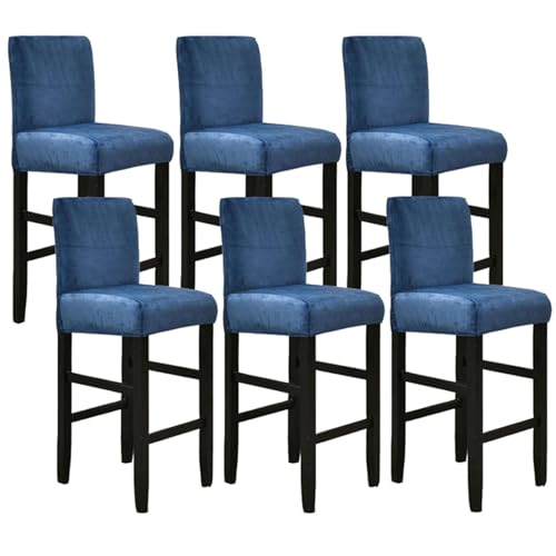 JHLD Samt Stretch Barhocker Stuhlhussen, Bar Stuhlhussen Elastische Stuhlhussen Stuhlhussen Abnehmbare Waschbar Für Küche Cafe Barhocker-Marine-Satz von 6 von JHLD