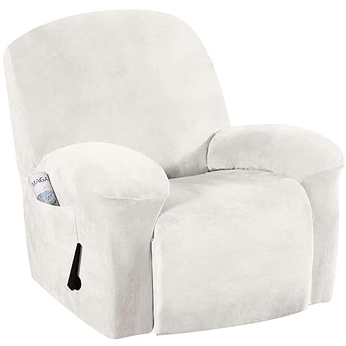 JHLD Sesselbezug Relaxsessel 4 Teilig, Samt Sesselhusse Weich rutschfest Stretch Ruhesessel Bezug Für Kinder Cat Hund-Weiß-Ruhesessel von JHLD