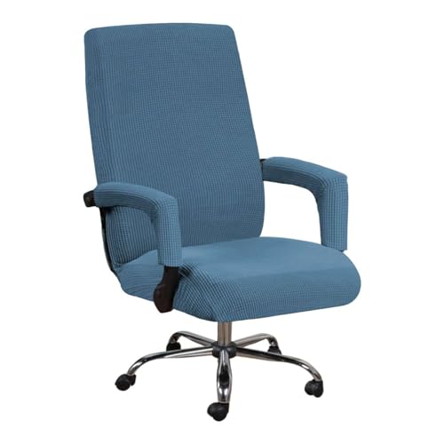 JHLD Spandex Bürostuhl Bezug, Stretch Bezug Für Bürostuhl Jacquard Drehstuhl Bezug Mit Reißverschlüssen Abnehmbare Waschbar Für Computer Chair-Staubiges Blau-XL von JHLD