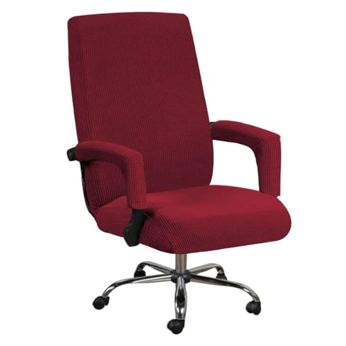 JHLD Spandex Bürostuhl Bezug, Stretch Bezug Für Bürostuhl Jacquard Drehstuhl Bezug Mit Reißverschlüssen Abnehmbare Waschbar Für Computer Chair-Weinrot-XL von JHLD