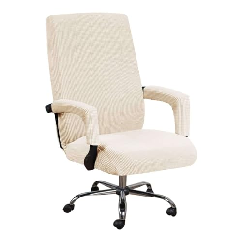 JHLD Spandex Bürostuhl Bezug, Stretch Bezug Für Bürostuhl Jacquard Drehstuhl Bezug Mit Reißverschlüssen Abnehmbare Waschbar Für Computer Chair-natürlich-Large von JHLD