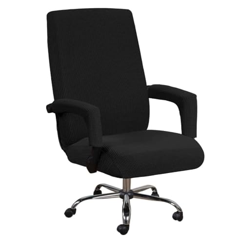 JHLD Spandex Bürostuhl Bezug, Stretch Bezug Für Bürostuhl Jacquard Drehstuhl Bezug Mit Reißverschlüssen Abnehmbare Waschbar Für Computer Chair-schwarz-Large von JHLD