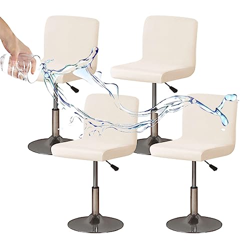 JHLD Stretch Barhocker Stuhlhussen Wasserdicht, Stuhlhussen Weiche Spandex Bar Stuhlhussen Mit Elastischem Boden Abnehmbare Waschbar Esszimmerstuhl Sitzbezüge Für Haustiere-Elfenbein-4er Set von JHLD