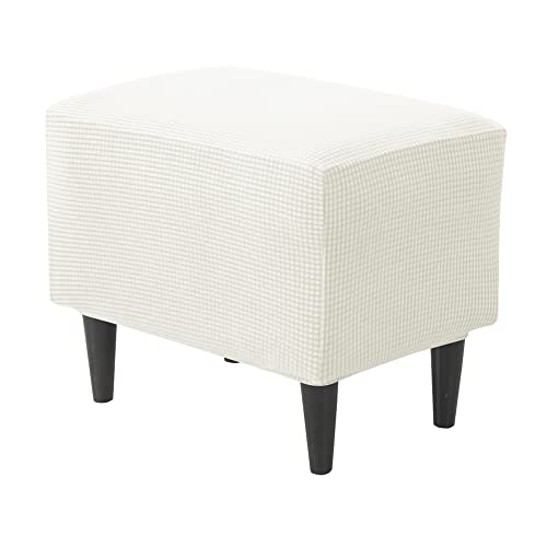 JHLD Stretch Ottomane Schonbezug, Hockerbezug Rechteckiger Ottomane Bezug Jacquard Hocker Husse für Fußhocker Mit elastischem Boden Abnehmbare Waschbar -Creme-1 Stück von JHLD