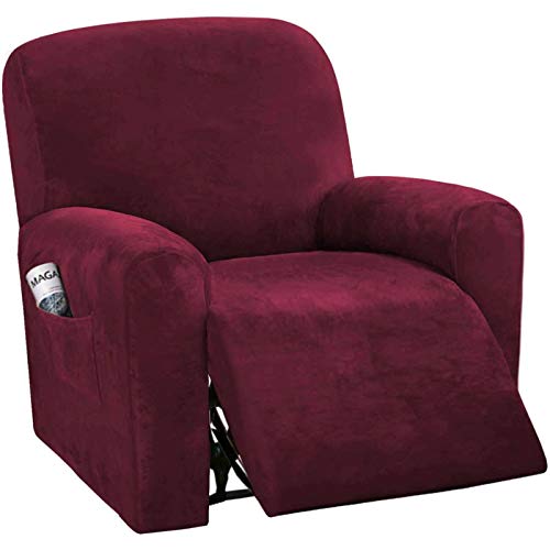 JHLD Stretch Sesselbezug Relaxsessel, 1Sitz 4 Stück Samt Ruhesessel Bezug Weiche Stretch Sesselbezug Mit Seitentasche Für Kinder Haustiere-J-Ruhesessel von JHLD