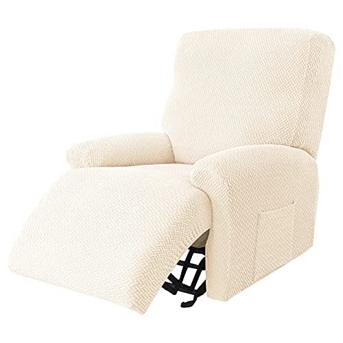 JHLD Stretch Sesselbezug Relaxsessel, 4 Stück Ruhesessel Bezug Jacquard Relaxsessel Bezug Anti-rutsch Ruhesessel Bezüge Abnehmbare Waschbar Für Wohnzimmer-Beige-1 Sitzer von JHLD