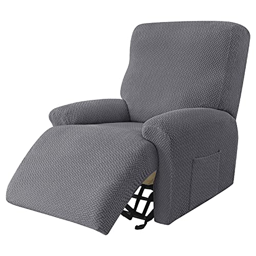 JHLD Stretch Sesselbezug Relaxsessel, 4 Stück Ruhesessel Bezug Jacquard Relaxsessel Bezug Anti-rutsch Ruhesessel Bezüge Abnehmbare Waschbar Für Wohnzimmer-Dunkelgrau-1 Sitzer von JHLD