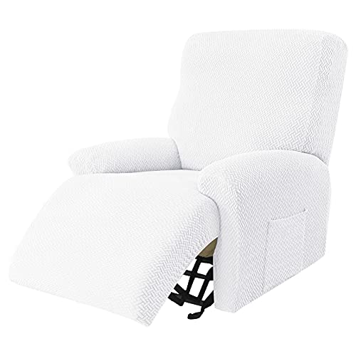 JHLD Stretch Sesselbezug Relaxsessel, 4 Stück Ruhesessel Bezug Jacquard Relaxsessel Bezug Anti-rutsch Ruhesessel Bezüge Abnehmbare Waschbar Für Wohnzimmer-Weiß-1 Sitzer von JHLD