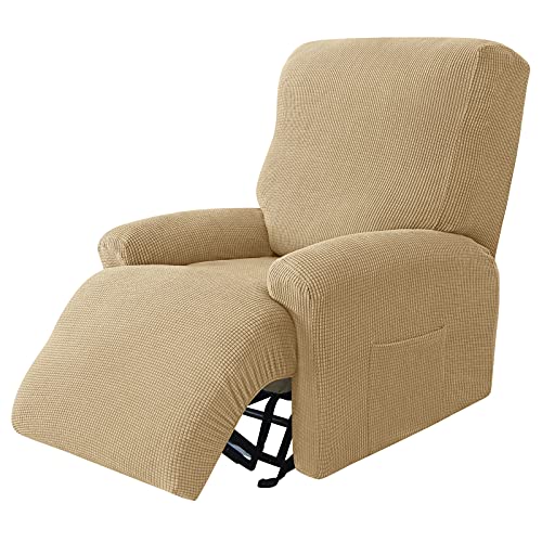 JHLD Stretch Sesselbezug Relaxsessel, Jacquard Ruhesessel Bezug 4 Stück Weiche Ruhesessel Bezüge Relaxsessel Bezug Abnehmbare Waschbar Für Wohnzimmer-Khaki-Ruhesessel von JHLD