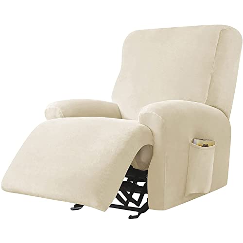 JHLD Stretch Sesselbezug Relaxsessel, Samt Ruhesessel Bezug 1/2/3 Sitzer Relaxsessel Bezug Weiche Ruhesessel Bezüge Anti-rutsch Mit Elastischem Boden Für Kinder Haustiere-Beige-1 Sitzer von JHLD