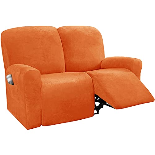 JHLD Stretch Sesselbezug Relaxsessel, Samt Ruhesessel Bezug 1/2/3 Sitzer Relaxsessel Bezug Weiche Ruhesessel Bezüge Anti-rutsch Mit Elastischem Boden Für Kinder Haustiere-Orange-2 Sitze von JHLD