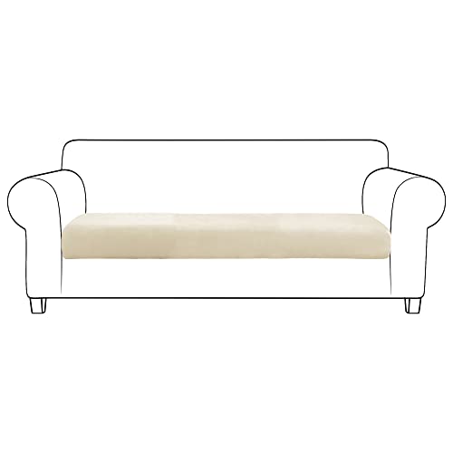 JHLD Stretch Sofa Sitzkissenbezug, Groß Samt Sitzkissenschutz Sofa-Sitzkissenbezüge Maschinenwaschbar Sofa-Sitzkissenbezug Für Wohnzimmer-Beige-3-Sitzer von JHLD