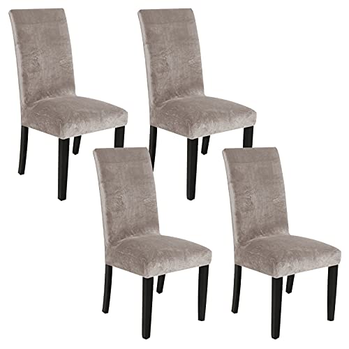 JHLD Stretch Stuhlhussen, Samt Stuhlbezug Weiche Stuhlhusse Beschützer Stuhlhussen Abnehmbare Waschbar Für Wohnzimmer Kinder-Taupe-Satz von 4 von JHLD
