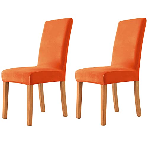 JHLD Stuhlhussen, Samt Stuhlbezug Stretch Stuhlhusse Beschützer Stuhlhussen Esszimmerstuhl Sitzbezüge Maschinenwaschbar Für Wohnzimmer Schlafzimmer-Orange-Satz von 2 von JHLD