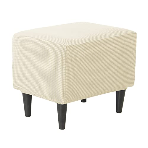 JHLD Rechteckiger Stretch Ottomane Schonbezug, Ottomane Bezug Elastische Hockerbezug Jacquard Hocker Husse für Fußhocker Quadratisch Mit elastischem Boden Für Katzen Hunde -Beige-klein von JHLD