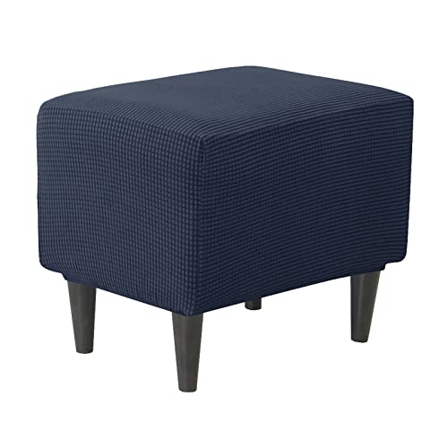 JHLD Rechteckiger Stretch Ottomane Schonbezug, Ottomane Bezug Elastische Hockerbezug Jacquard Hocker Husse für Fußhocker Quadratisch Mit elastischem Boden Für Katzen Hunde -Navy blau-klein von JHLD