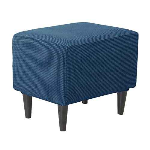 JHLD Rechteckiger Stretch Ottomane Schonbezug, Ottomane Bezug Elastische Hockerbezug Jacquard Hocker Husse für Fußhocker Quadratisch Mit elastischem Boden Für Katzen Hunde -blau-klein von JHLD