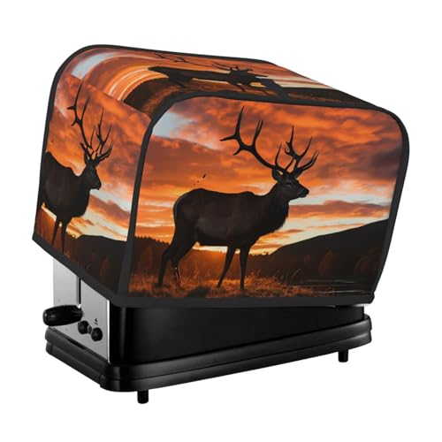 Red Deer Bull Elch Sunset Toaster Cover 2 Slice Kitchen Small Appliance Covers with Pockets Toaster Dust Cover with Top Handle Oven Cover Washable Universal Bread Maker Cover for Kitchen von JHLMN