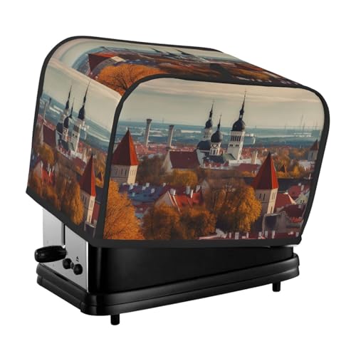 Tallinn Estland Stadtbild Toaster-Abdeckung, 2 Scheiben, Küchen-Abdeckungen mit Taschen, Toaster-Staubschutz mit Tragegriff oben, waschbar, Universal-Brotbackmaschinen-Abdeckung für Küche von JHLMN