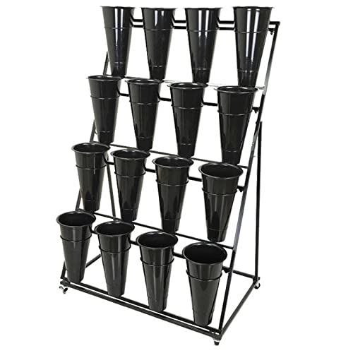 Flower Display Stand 4 Layers Wrought Iron Florist Shelf - Large Plant Stand 16 Flower Bucket Display Stand with Universal Wheel - for Balcony Garden Flower Shop von JHLP