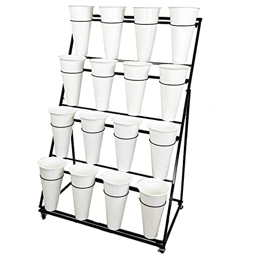 Flower Display Stand 4 Layers Wrought Iron Florist Shelf - Large Plant Stand 16 Flower Bucket Display Stand with Universal Wheel - for Balcony Garden Flower Shop von JHLP