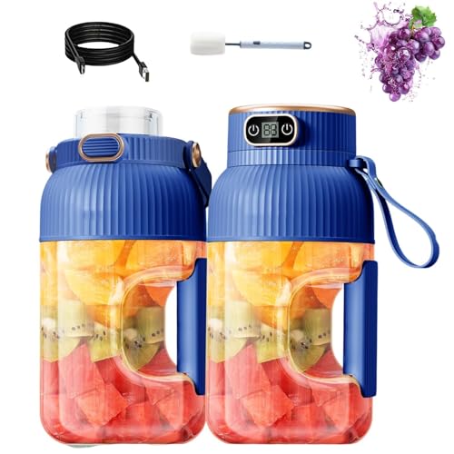 3-in-1-USB-aufladbarer Tragbarer Mixer Mit Digitaler Anzeige – Multifunktionaler Smoothie-Becher For Unterwegs Im Fitnessstudio Zu Hause Oder Im Freien(Blue,Double cup double lid) von JHOMHF