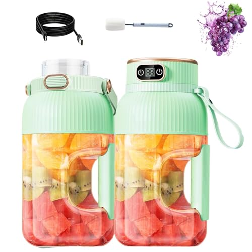 3-in-1-USB-aufladbarer Tragbarer Mixer Mit Digitaler Anzeige – Multifunktionaler Smoothie-Becher For Unterwegs Im Fitnessstudio Zu Hause Oder Im Freien(Green,Double cup double lid) von JHOMHF