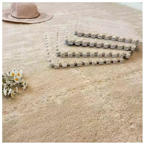 JHOMHF 2er-Pack Flauschige Plüsch-Puzzle-Bodenmatten 30x30cm Ineinandergreifende Eva-Schaum-Teppiche for Kinderzimmer Kindertagesstätten Spielzimmer Weiche rutschfeste Teppiche(Apricot,1cm) von JHOMHF
