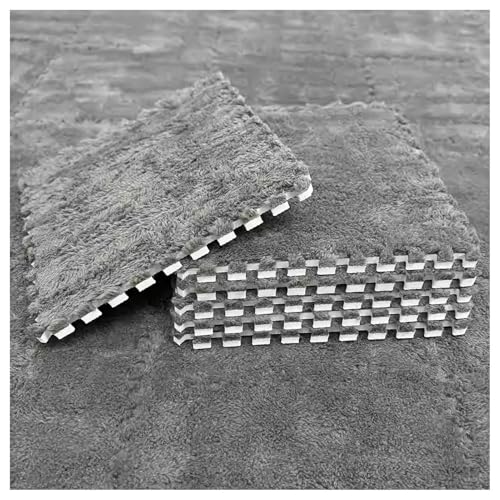 JHOMHF 2er-Pack Flauschige Plüsch-Puzzle-Bodenmatten 30x30cm Ineinandergreifende Eva-Schaum-Teppiche for Kinderzimmer Kindertagesstätten Spielzimmer Weiche rutschfeste Teppiche(Gray,1cm) von JHOMHF