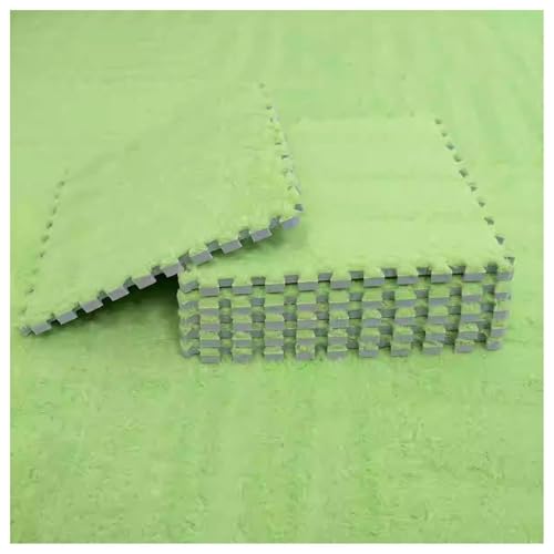 JHOMHF 2er-Pack Flauschige Plüsch-Puzzle-Bodenmatten 30x30cm Ineinandergreifende Eva-Schaum-Teppiche for Kinderzimmer Kindertagesstätten Spielzimmer Weiche rutschfeste Teppiche(Green,0.6cm) von JHOMHF
