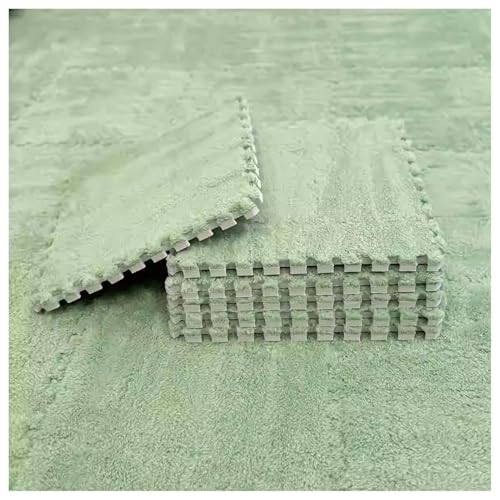 JHOMHF 2er-Pack Flauschige Plüsch-Puzzle-Bodenmatten 30x30cm Ineinandergreifende Eva-Schaum-Teppiche for Kinderzimmer Kindertagesstätten Spielzimmer Weiche rutschfeste Teppiche(Light Green,0.6cm) von JHOMHF